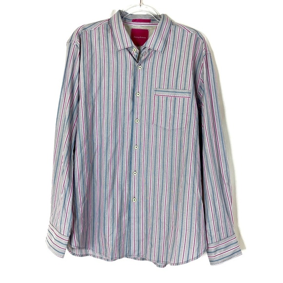Tommy Bahama | Mens Gray Button Up Shirt Pink/Blue Stripe XL - Picture 1 of 6